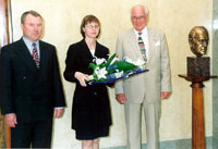 Uno Lõhmus, Chief Justice of the Supreme Court; Kaire Pikamäe, Judge of the Tallinn Administrative Court and President Lennart Meri (Photo:Erik Peinar)