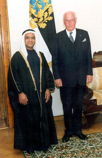 Ambassador of Kuwait Faisal R. Al-Ghaisi presenting his credentials to the President of the Republic